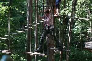 Pam crossing from tree to tree