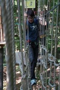 Nate going through cargo net birthing canal