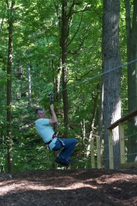 Mike landing from zip line