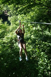 Ambika going down the zipline